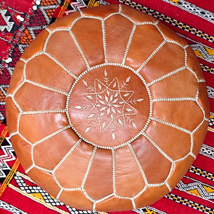 Set Of 2 Authentic Moroccan Genuine Leather Poufs, Soft, Strong, Naturally Treated and 100% Organic. - JA ZWIIN