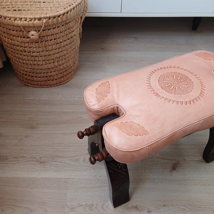 Turquase Genuine Leather Footstool, 100% Handmade Camel Saddle Stool.-JA ZWIIN
