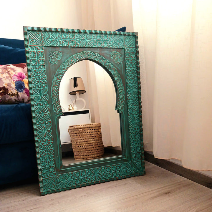 Carved Wooden Mirror in Vintage Style