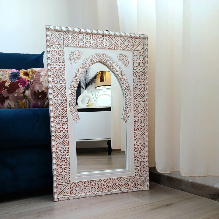 Handcarved Wooden Mirror With Moroccan Old Style