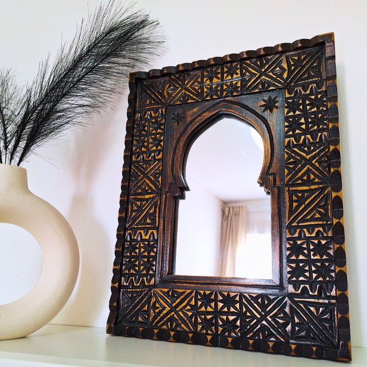 Assorted Small Moroccan Vintage Style Mirrors, Handcarved  with Berber Patterns.-JA ZWIIN