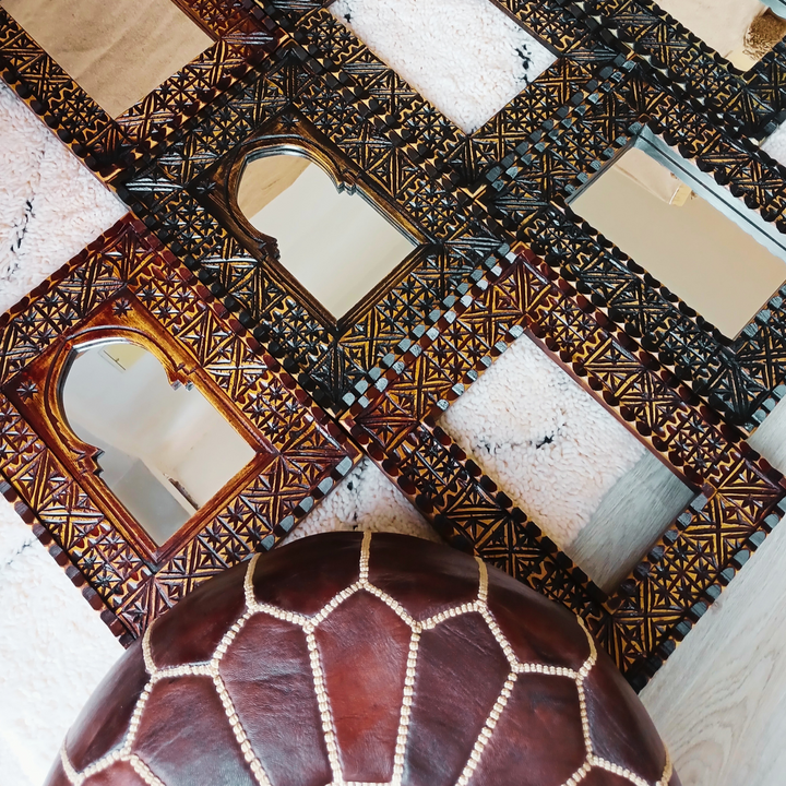 Assorted Small Moroccan Vintage Style Mirrors, Handcarved  with Berber Patterns.-JA ZWIIN