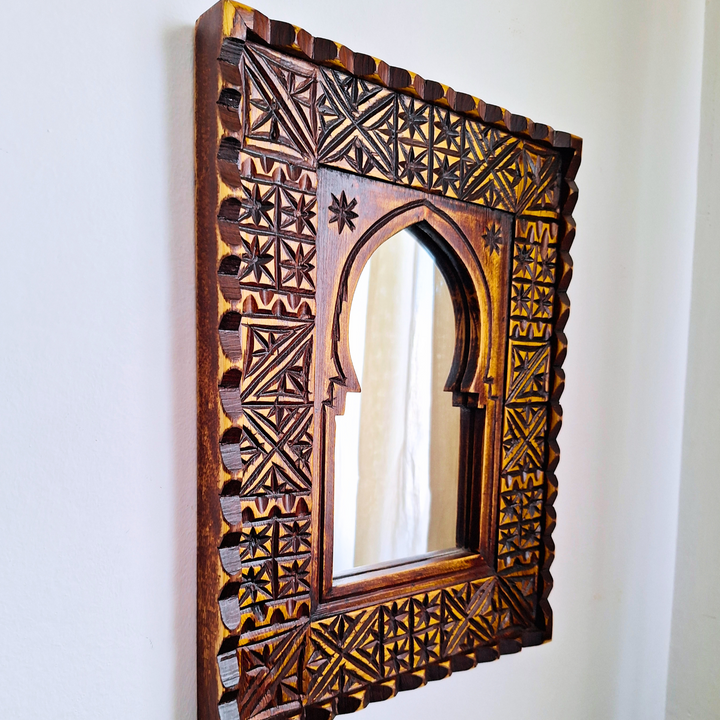 Assorted Small Moroccan Vintage Style Mirrors, Handcarved  with Berber Patterns.-JA ZWIIN