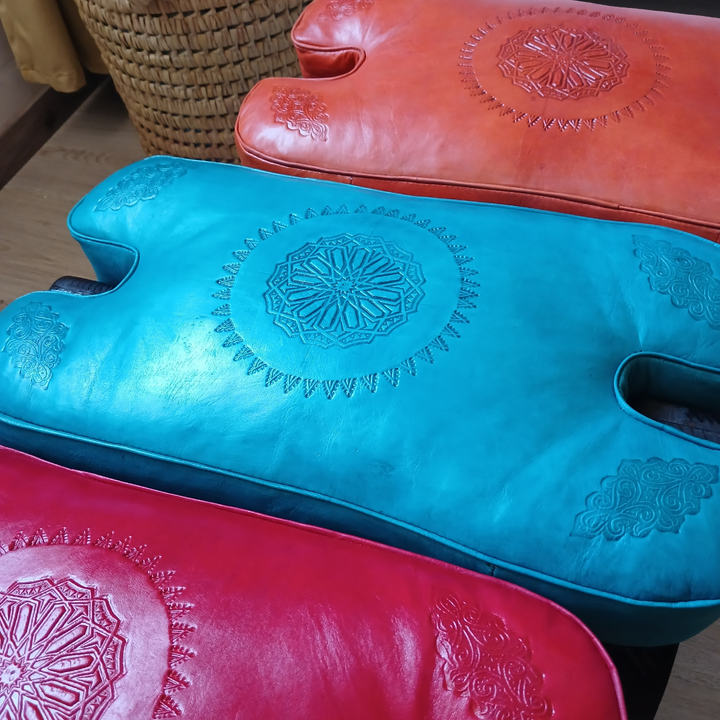 Turquase Genuine Leather Footstool, 100% Handmade Camel Saddle Stool.-JA ZWIIN