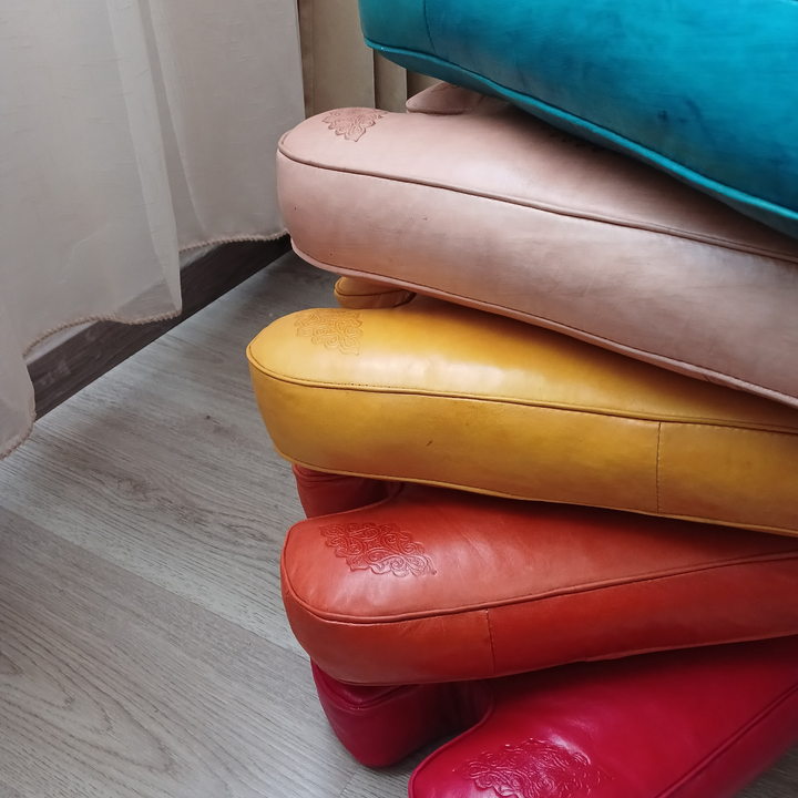 Turquase Genuine Leather Footstool, 100% Handmade Camel Saddle Stool.-JA ZWIIN