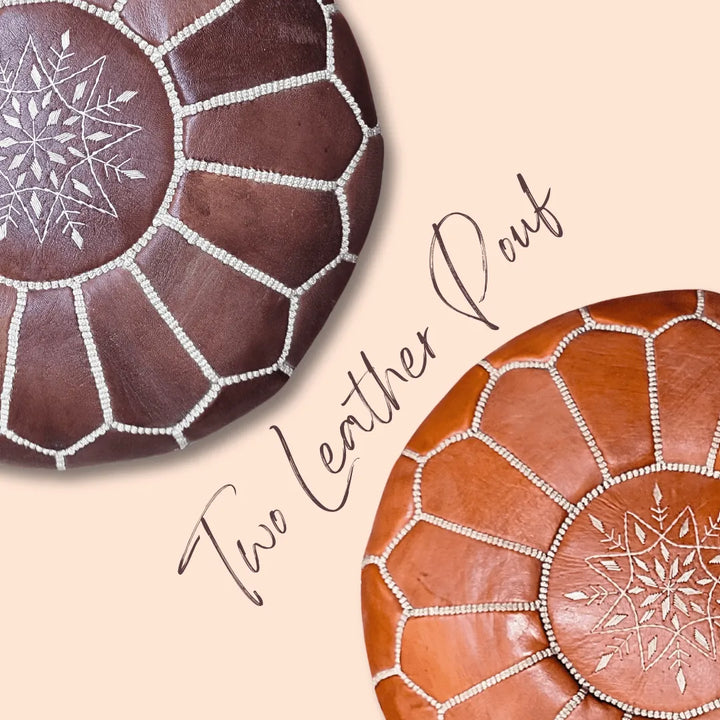 Set Of 2 Authentic Moroccan Genuine Leather Poufs, Soft, Strong, Naturally Treated and 100% Organic. - JA ZWIIN