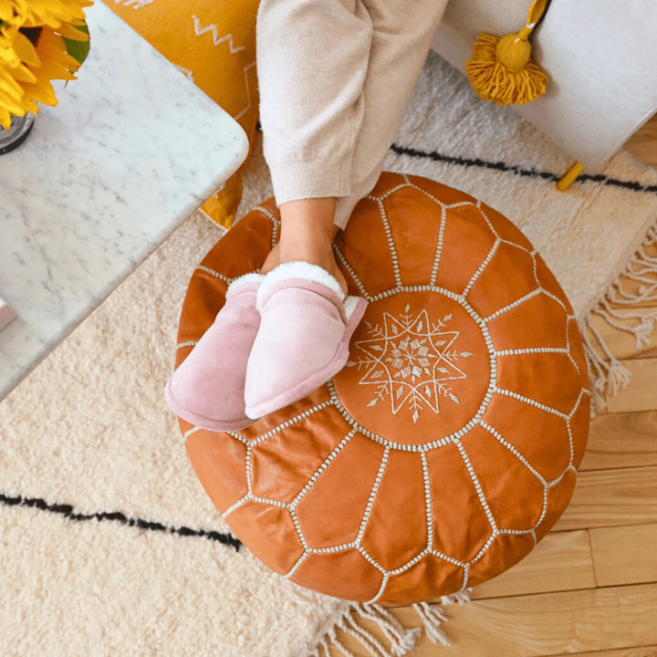 Genuine Leather Pouf, Soft and Strong, 5 Years Warranty, 100% Organic and Naturally Treated. - JA ZWIIN