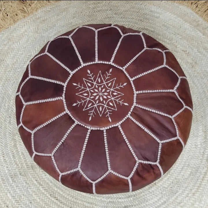 Strong Moroccan Genuine Leather Pouf, 100% Handmade, Naturally Treated, Organic and Very Soft. - JA ZWIIN