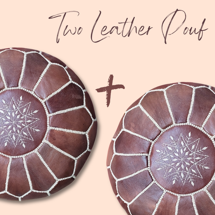 Set Of 2 Authentic Moroccan Genuine Leather Poufs, Soft, Strong, Naturally Treated and 100% Organic.-JA ZWIIN