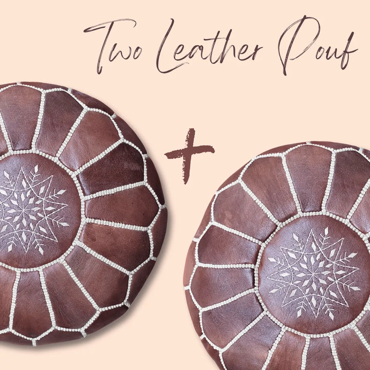 Set Of 2 Authentic Moroccan Genuine Leather Poufs, Soft, Strong, Naturally Treated and 100% Organic. - JA ZWIIN