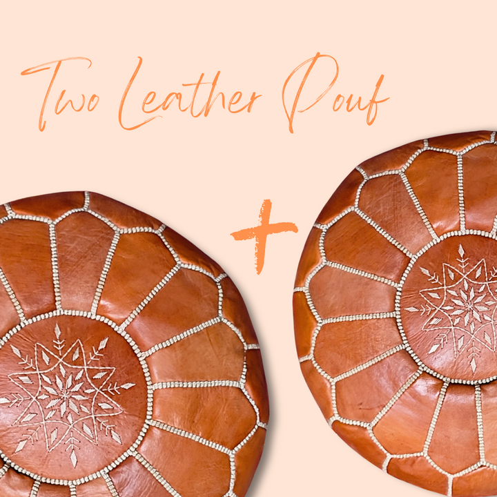 Set Of 2 Authentic Moroccan Genuine Leather Poufs, Soft, Strong, Naturally Treated and 100% Organic.-JA ZWIIN
